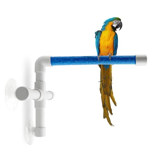 CZWESTC Bird Shower Perch with Suction Cup, Parrot Window Perch Stand, Parakeet Bath Wall Rack for Cockatoo, Macaw, Budgie (Assorted Colors Birds)