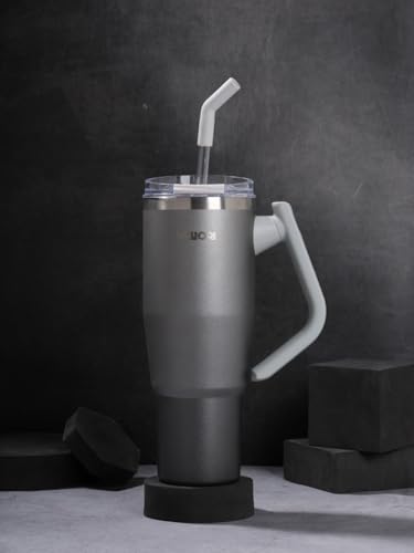 Image of Quencher Pro 1.2 Litre Tumbler with Lid and Straw | 100% Leak Proof Water, Juice, Coffee Mug for Office, Gym, Travel | Sipper with Rotating Handle (Titanium)