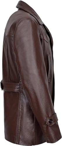 Image of Crafter Men's Kriegsmarine German Ww2 Dr Who Reefer Hide Leather Jacket Coat Four Button Leather Car Coat - Pea Coat for Mens