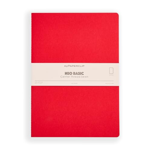 Image of myPAPERCLIP NeoBasic A4 Unruled Notebook | 160 Pages, 80 GSM, 250 GSM Soft Cover, A4 (8.27 x 11.69 in) | Red