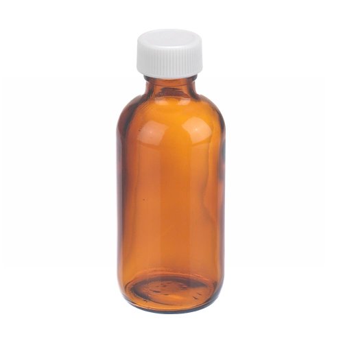 Wheaton W216843 Boston Round Bottle, Amber Glass, Capacity 2oz With 20-400 White Polypropylene PTFE Faced Foamed Polyethylene Lined Screw Cap, Diameter 39mm x 94mm (Case Of 24)