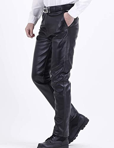 Yeokou Mens Business Casual High Waist Straight Leg PU Faux Leather Biker Pants3