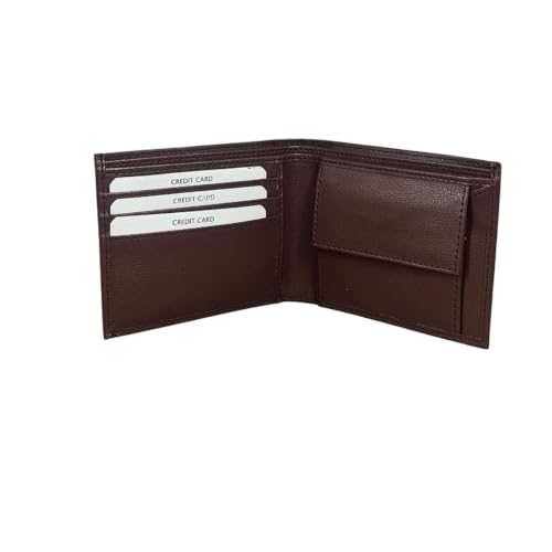 Image of Premium Brown Artificial Leather Men's Wallet & Keyring Gift Box Set.Classic Brown Artificial Leather Bi-Fold Wallet & Keychain Gift Set Coin Pouch with Hidden Pockets, Credit Card Slots