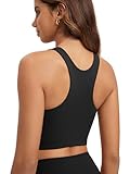 ODODOS Racerback Tank Bra for Women High Neck Non Padded Medium Support Sports Bra Workout Yoga Crop Tops, Black, Small