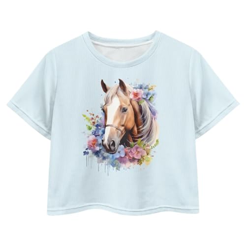 Image of Cute Crop Tops for Girls Short Sleeve Summer T Shirts Fashion Graphic Tees Crew Neck Pullover Tee 5-14 Years