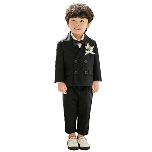 LOLANTA Boys Wedding Suits & Blazers,Page Boy Formalwear Set,Kids Double Breasted Jacket Trousers Outfit(Black,8-9 Years,Tag 140)