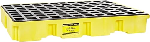 Eagle 2 Drum Spill Platform with Forklift Pockets, 26.25"x51"x6.5", 30 Gallon Sump, 5,000 lbs. Load Capacity Containment Tray, Made in USA, Yellow, 1632