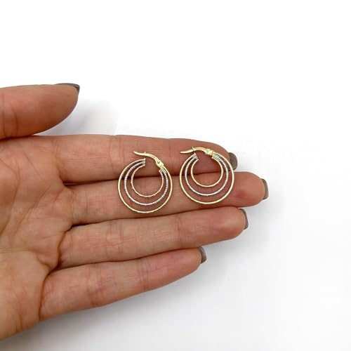 14K Gold Tri-Color Yellow White Rose Diamond-Cut Trinity Hoop Earrings 22mm4