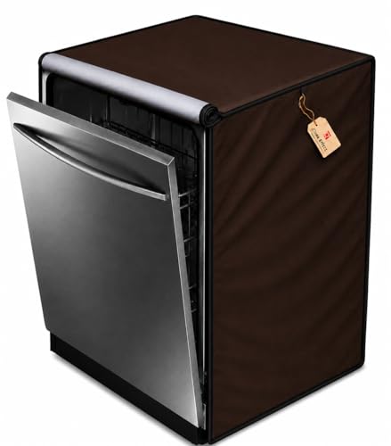 Image of Waterproof Dishwasher Cover for 12 to 15 Place Setting | Suitable with Bosch, LG, IFB, Hafele, Faber & More | Dustproof Appliance Protector Zip Cover Universal Fit-(60X60X88cms Brown)