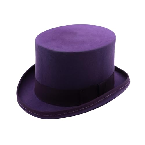 MivBuks Top Hats for Men Women Wool Tall Top Hat Satin Lined Party Dress Hat Black Topper Hat Christmas Costume Tophat (Purple 7 3/8)