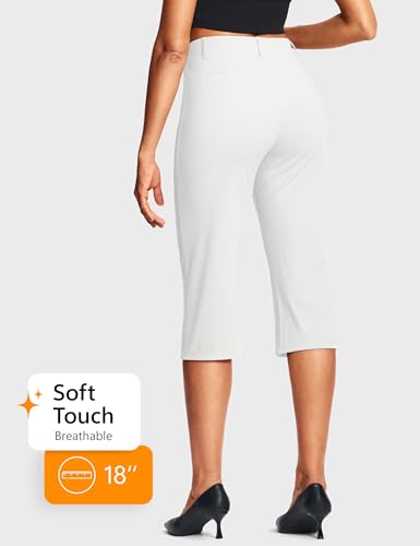Image of ISEEGZ 14'' /18 inch Capri Pants for Women Dressy Stretch Pull On Womens Capris with Pockets Petite Summer Office Work Casual