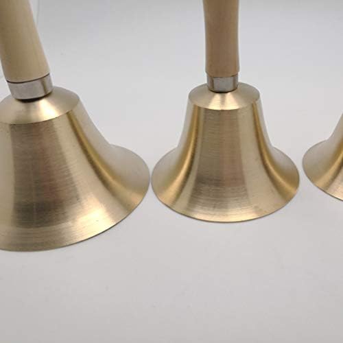 TENDYCOCO Copper Hand Bell Rattle Bell with Wooden Handle School Bell Handheld Loud Call Service Bell for Table Hotel Counter Reception Restaurant Bar- 11cm