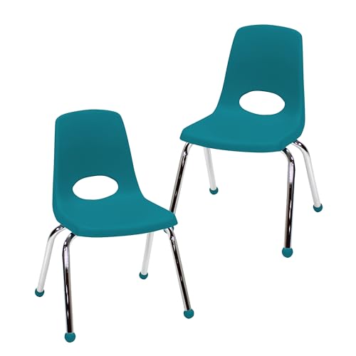 Image of FDP 14 inch School Stack Chair, Stacking Student Seat with Chromed Steel Legs and Ball Glides for Classroom, Homeschool or Learning Space - Teal (2-Pack), 15412-TL