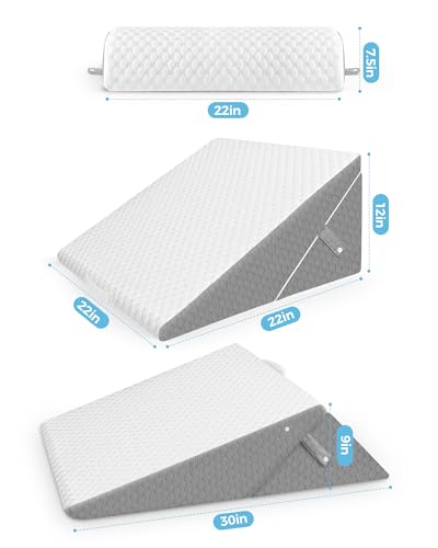 Forias Wedge Pillow Headboard for Acid Reflux Relief Adjustable Bed Wedge Pillow Post Surgery Pillow Wedge for Sleeping with Half-Moon Memory Foam Bolster Pillow for Back Legs Pain Snoring Sleep Apnea
