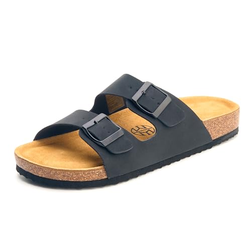 Image of E E EMPTY Sandals Women Adjustable Double-Buckle Smooth Sandals, Comfortable Cork Sandals Suitable for Both Men and Women, with Bow Support , Black , Size 8.5