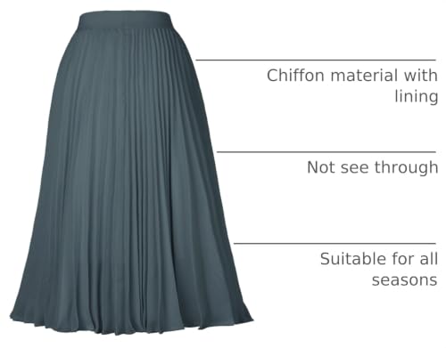 Image of GRACE KARIN Pleated Midi Skirt for Women,Chiffon Elastic High Waist Knee Length Skirts,Swing Flare A-Line Outfits