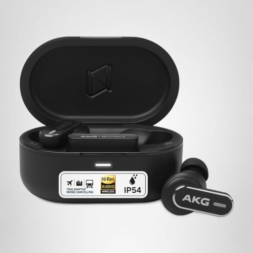 AKG N5 Hybrid TWS Casque – Son cristallin sans Fil, True Adaptive Noise Cancelling, Qualité d'appel certifiée Zoom, Autonomie de 40h, Protection IP54, Bluetooth, USB-C, Noir