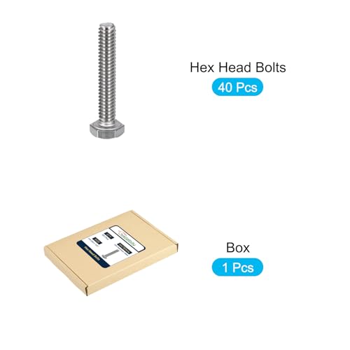 Image of METALLIXITY Hex Head Bolts (1 /4-20 x 1-1 /2 inch) 40Pcs, 304 Stainless Steel 18-8, Fully Threaded, External Hex Drive, Plain Finish, Hex Head Screw Bolt, Silver