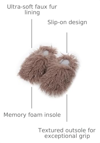 Image of Unisex Fuzzy Faux Fur Slippers, Women's Fluffy Long Hair Sheep Faux Fur Slip on Slides, Girls Luxury Big Fluffy Outdoor Flat Slippers, Long Curly Hair Non-Slip Warm Home Slide Shoes
