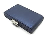 BRANDELIA Bolso Cartera De Mano Fiesta Boda Clutch de Ante Mujer con Cadena al Hombro, Rayas Azul Noche Plata