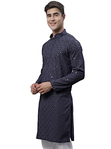 Image of Jompers Men's Chikankari Rayon Regular Fit Embroidered and Sequence Kurtas Only