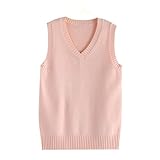 Dawwoti Femmes Chandail Tricoté Gilets sans Manches Pulls Coton Débardeur De Base Tricots (Rose, XXL)
