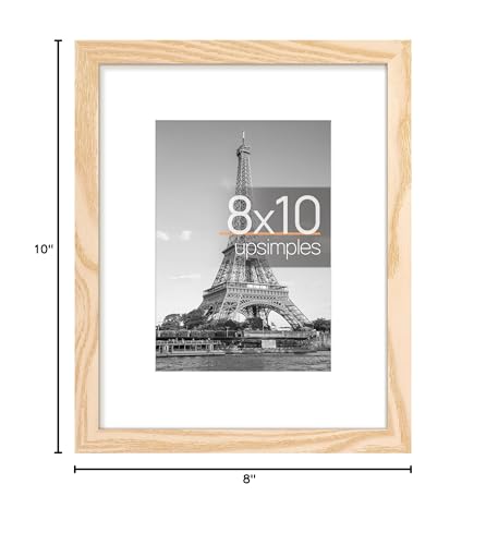 Image of upsimples 8x10 Picture Frame, Display Pictures 5x7 with Mat or 8x10 Without Mat, Wall Hanging Photo Frame, Natural Style, 1 Pack