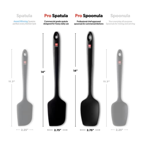 DI ORO Seamless Series 2-Piece Silicone Pro XL Spoonula & Spatula Set - 600°F Heat-Resistant Nonstick Rubber - Large Scrapers for Mixing & Baking (Black)