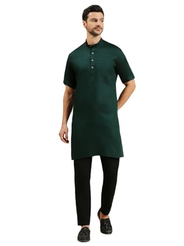 Image of Rajubhai Hargovindas Men's Pure Cotton Woven Design Half Sleeve Kurta