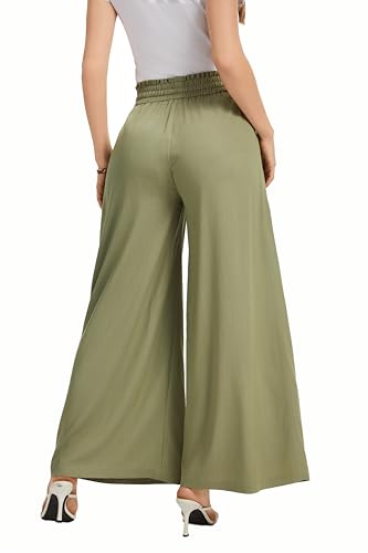Image of KICZOY Women Flowy Pants Drawstring Waist Wide Leg Palazzo Beach Pants Loose Fit with Pockets