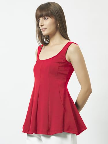 Image of Trend Arrest.ed Women's Polyester Sculpt Flare Top | Stretchable Sleeveless Fit & Flare Blouse with Scoop Back