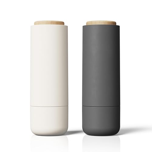 313G+M9HEQL. SL500 LIBKEN - Salt and Pepper Grinder Set - Adjustable Ceramic Grinder - Premium Spice Shaker - Condiments Dispenser - Easy to Refill - Wood and soft coated plastic - 6.2 x 2.2 inch (White and Grey)