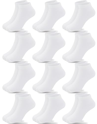 Duufin Kids Athletic Ankle Socks 12 Pairs, White, 4-6 Years