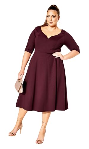 City Chic Women's Plus Size Dress - Cute Girl Elbow Sleeve, 16 Ox Blood