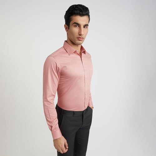 Image of Raymond Men's Slim Fit Solid Pattern Pure Cotton Semi Cut Away Collar Full Sleeve Formal Shirt