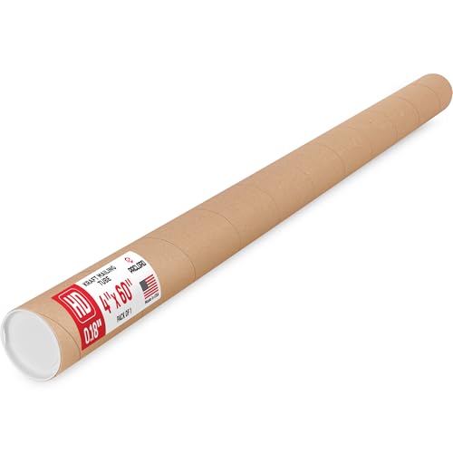 Paclord 4" x 60" Heavy-Duty Reinforced Cardboard Mailing Tube, Pack of 1 Tube with 2 Caps – Secure USPS Approved – Great for Shipping and Storing of Prints, Artwork, Posters or Documents