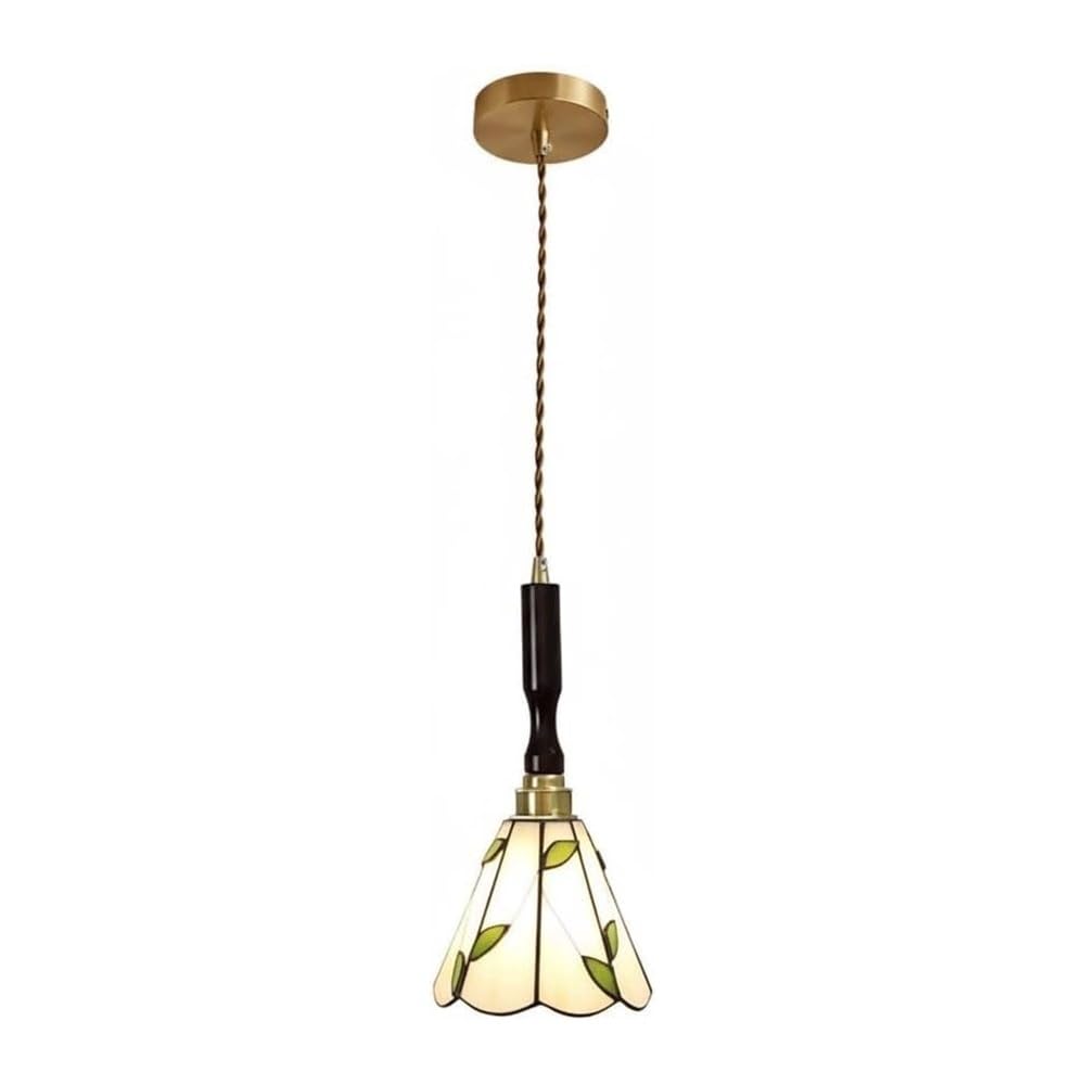 Suspension rétro vitrail haut de gamme avec bois massif véritable et détails laiton