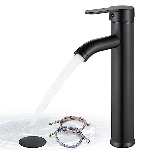 Gotonovo Bathroom Sink Faucet Vessel Bowl Oil Rubbed Bronze 1 Handle Single Hole Deck Mount Bathroom Lavatory Vanity Mixer Bar Tap Tall Spout Faucet With Pop Up Drain Combo #TOP13