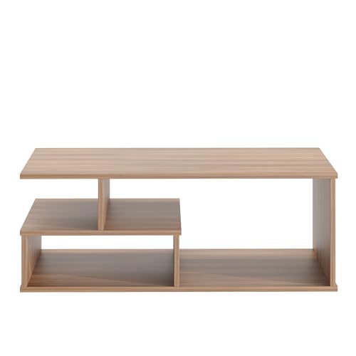 Image of FURNEASER Witely Coffee Table Modern Centre Table with Storage Shelves, Teapoy, Centerpiece Tea & Coffee Table for Living Room, Engineered Wood, Matte Finish, Exotic Teak, 90x45x36 cm