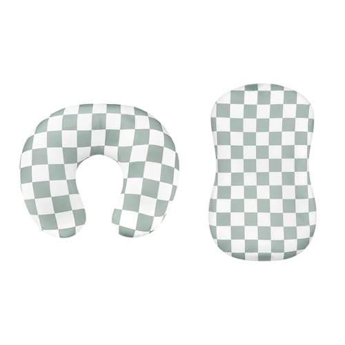 Image of Nursing Pillow Cover and Baby Lounger Cover, Soft Comfortable Cover for Girls Boys, Green Checkerboard, Lounger not Included