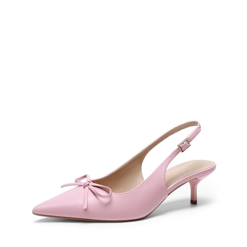 DREAM PAIRS Womens Slingback Kitten Heels Pointed Toe 2.17 Inch Low Bow Dress Shoes All Day Wear Comfortable Formal Wedding Pumps Size 7.5 Pink SDPU26004W