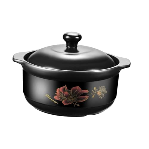 Cabilock Olla de Barro para Cocina Gas Resistente Altas Temperaturas Cazuela para Estofados y Sopas con Tapa Negra para Personas Antiadherente y Fácil de Limpiar