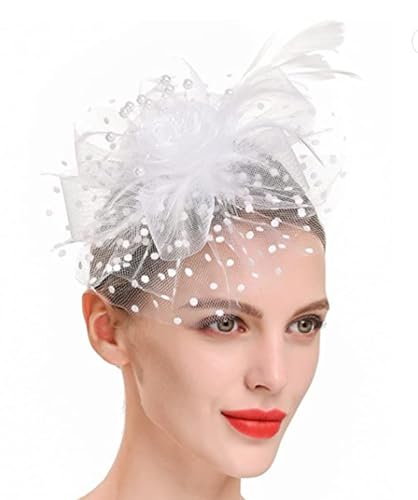 Fascinators Hats 20s 50s Pillbox Hat Cocktail Tea Party for Women (White, One Size)