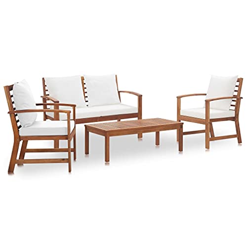 vidaXL Muebles de Jardín 4 Piezas con Cojines Mobiliario Muebles Terraza Decoración Casa Hogar Bricolaje Balcón Sillas Mesas Madera Acacia Maciza