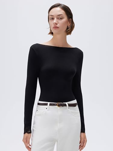 SUUKSESS Cloud Cashmere Women Basic Tops V Boat Neck Lace Long Sleeve Shirt4