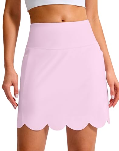 Santiny 16' Skorts For Women With 4 Pockets High Waisted Scalloped Hem Athletic Tennis Skirt Golf Skort Dressy Casual (Pink_L)