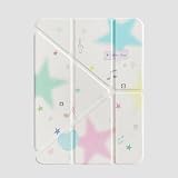 Tri-Fold Adjustable Kickstand Folio Case with Stylus Holder for Apple Stars Music Musical Note Love Heart White Fresh Pretty Cute Lovely Kids Girls Women (for iPad Pro 1st Generation 2018 11 Inch)
