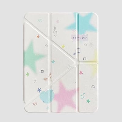 Tri-Fold Adjustable Kickstand Folio Case with Stylus Holder for Apple Stars Music Musical Note Love Heart White Fresh Pretty Cute Lovely Kids Girls Women (for iPad Pro 1st Generation 2018 11 Inch)