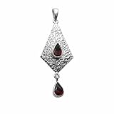 Natural Red Garnet 925 Sterling Silver Pendant Handmade Hammered Design Dangle Necklace Gift Jewelry For Her