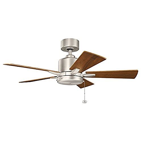 Kichler 330241Ni 42 Inch Bowen Ceiling Fan, Pull Chain, Brushed Nickel Finish With Walnut/Silver Blades #TOP11